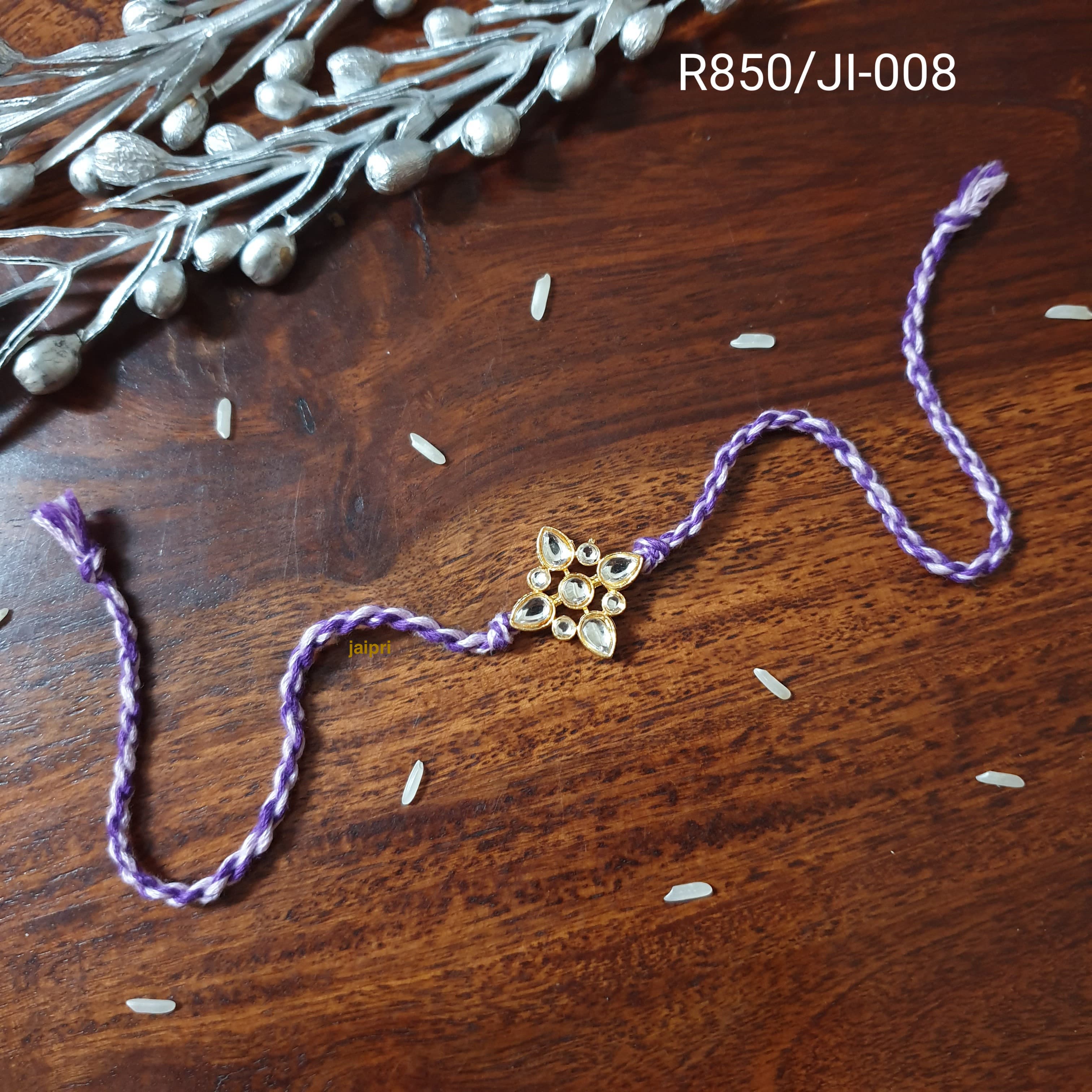 Kundan Purple Thread Rakhi (Pack of One)