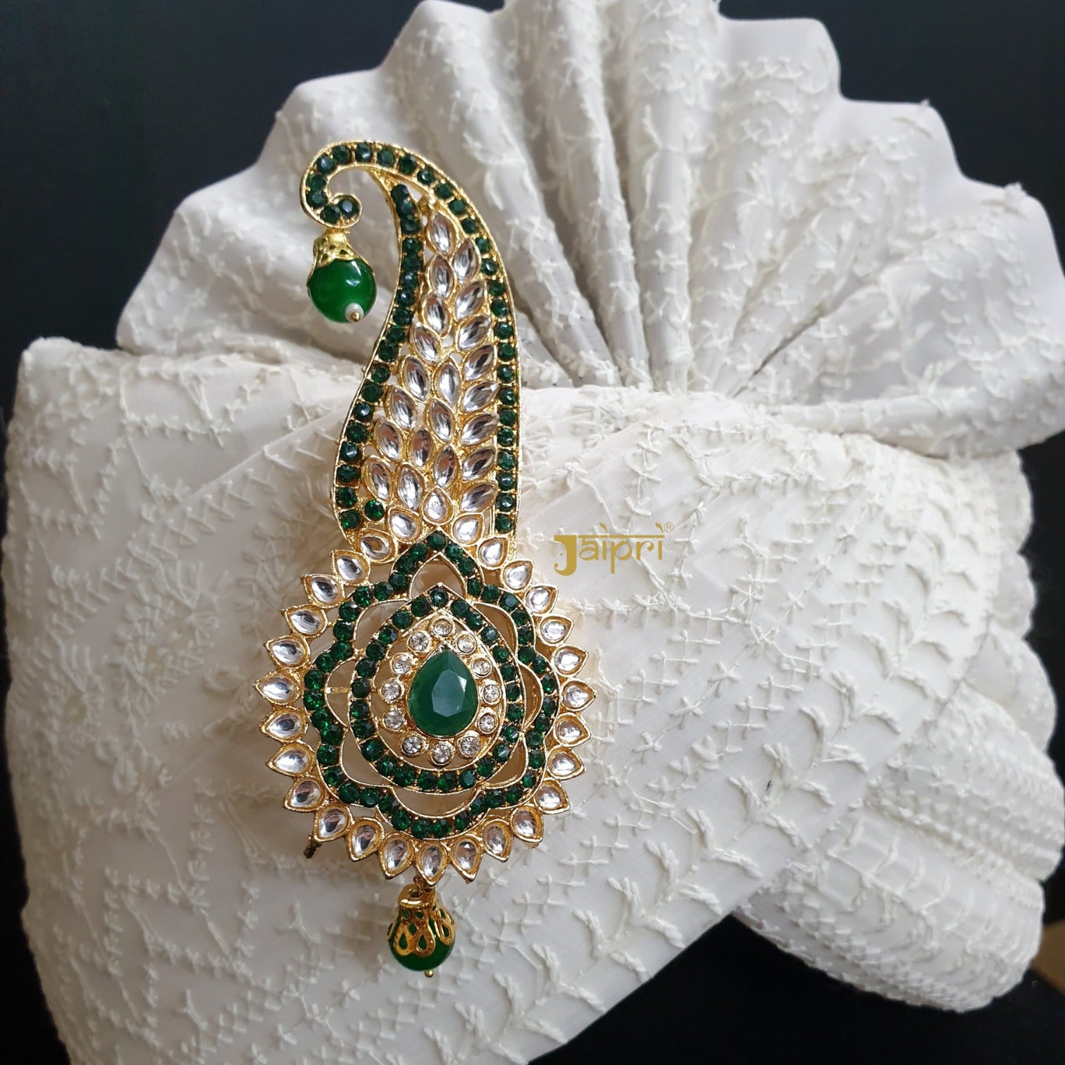 Gold Plated Kundan Polki And Emerald Beaded Kalangi For Wedding