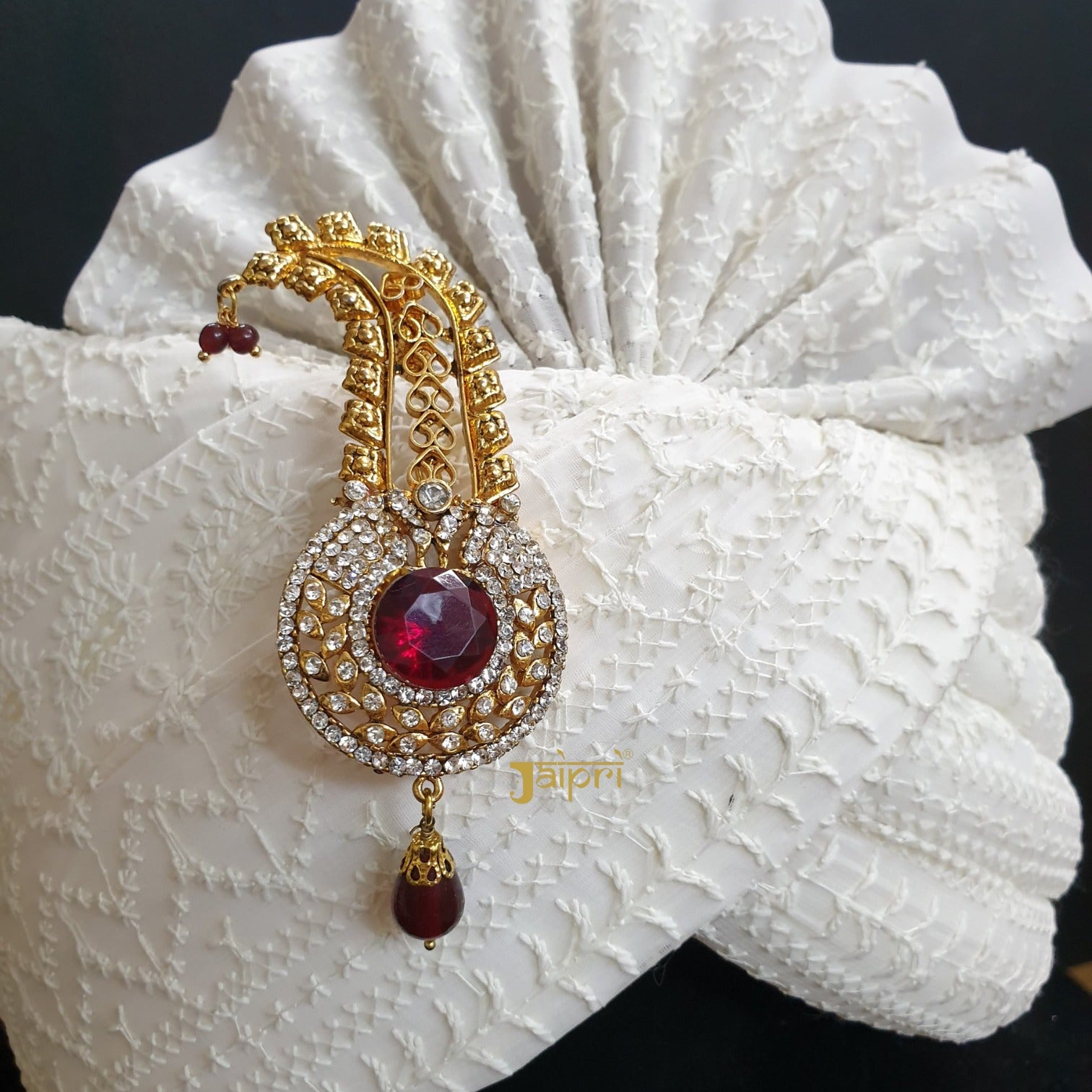 Ruby Stone Studded Groom Kalangi for Wedding