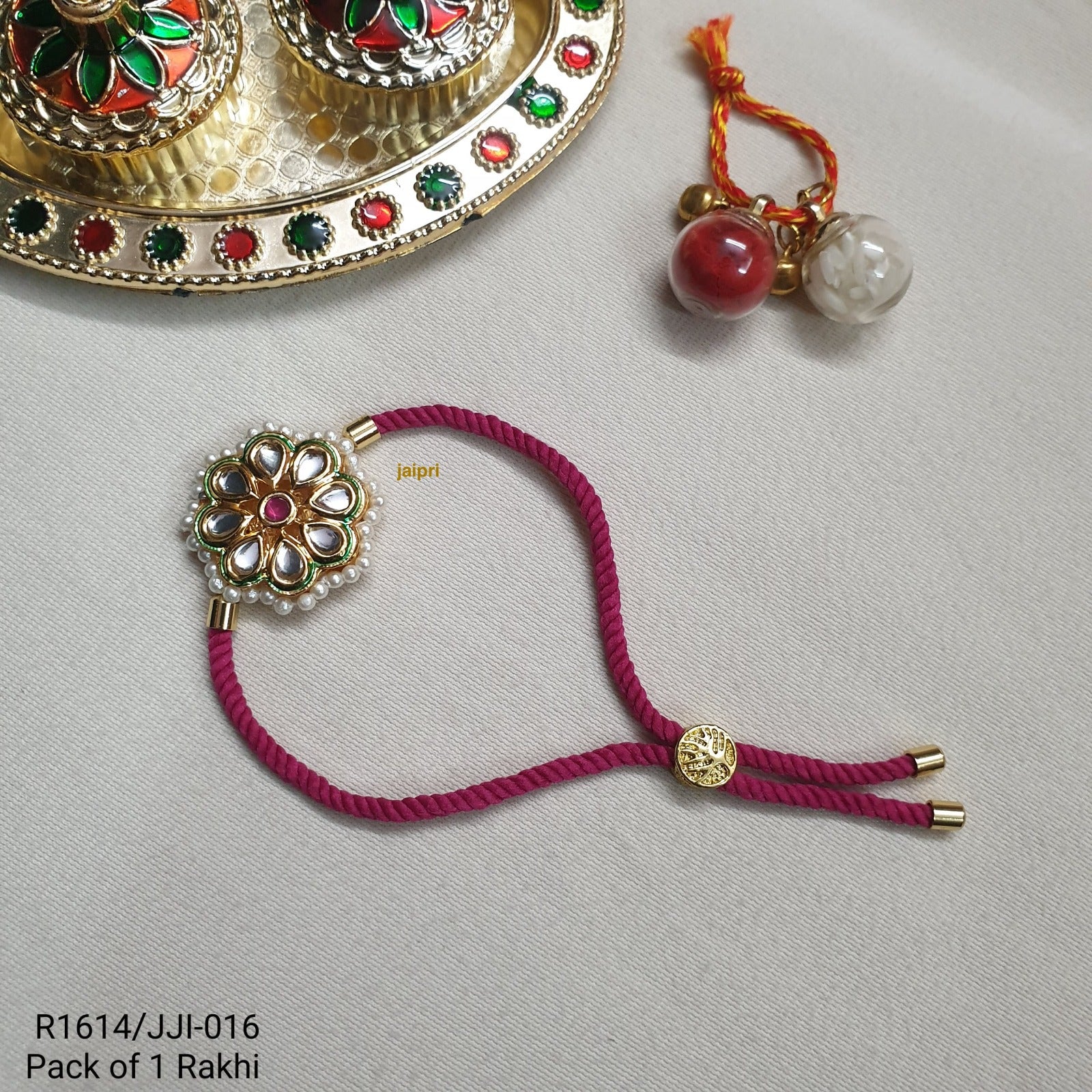 Kundan Stone Floral Rakhi Bracelet (Pack of One)