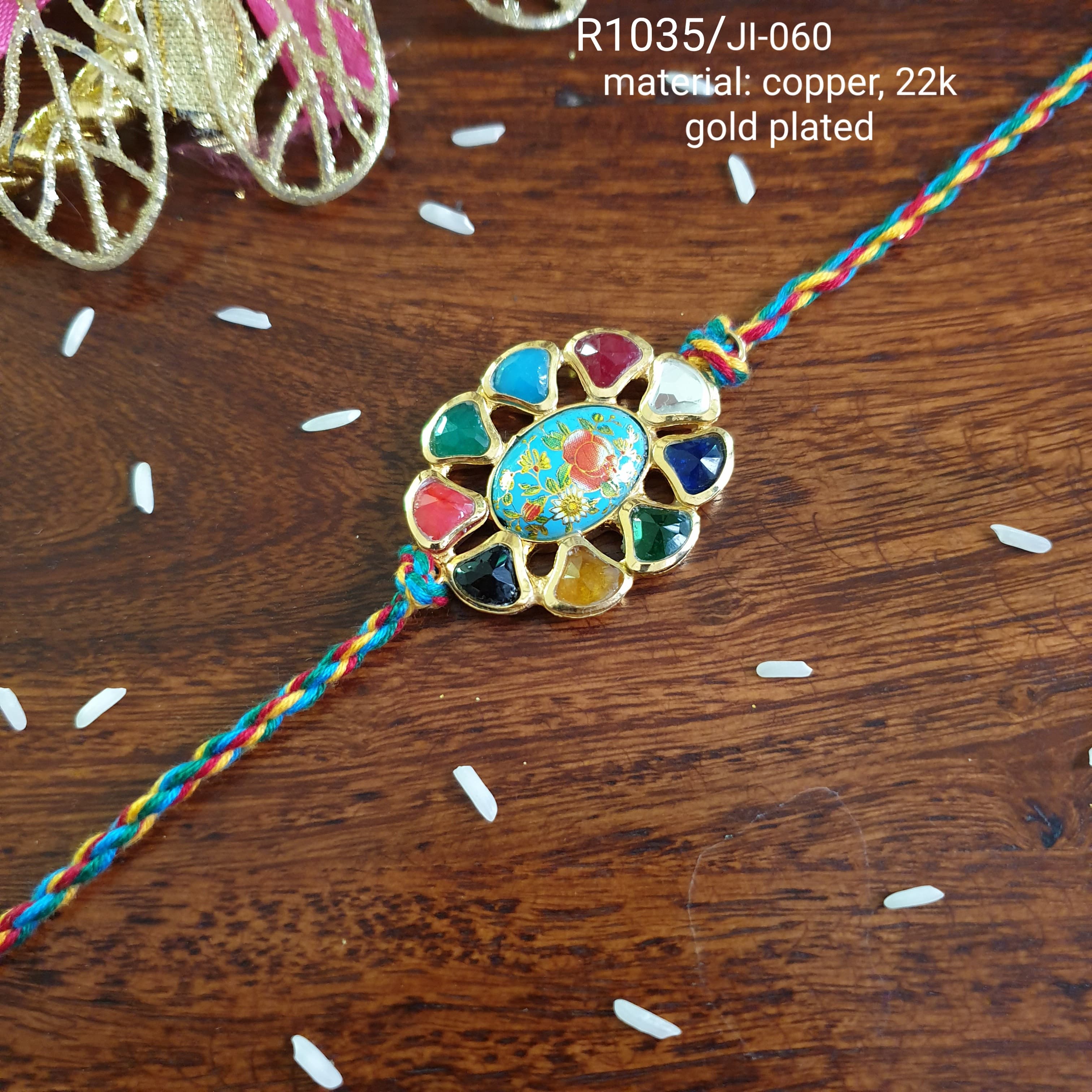 22k Gold Plated Turquoise Rakhi (Pack of One)