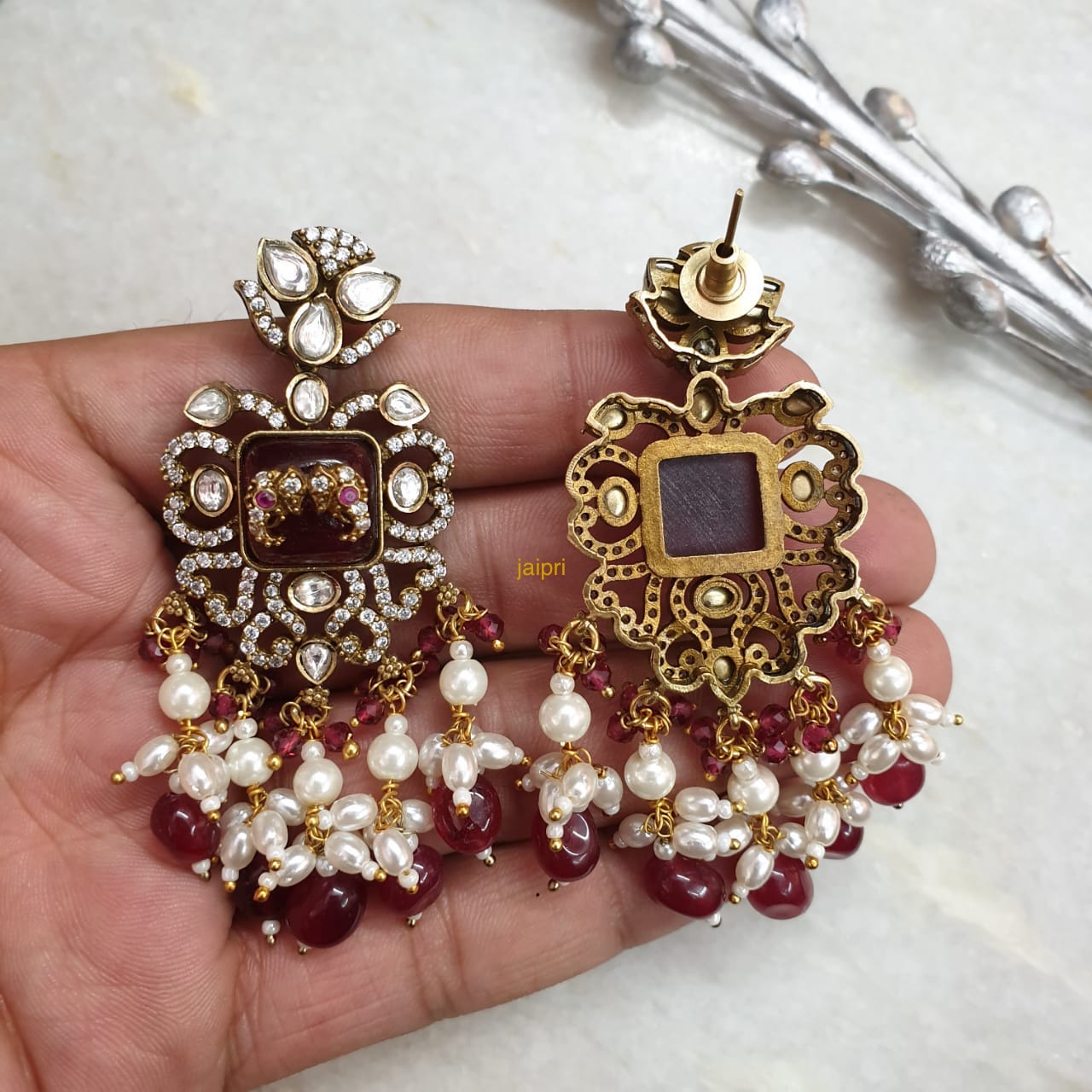 Kundan AD Fusion Ruby Red Earrings