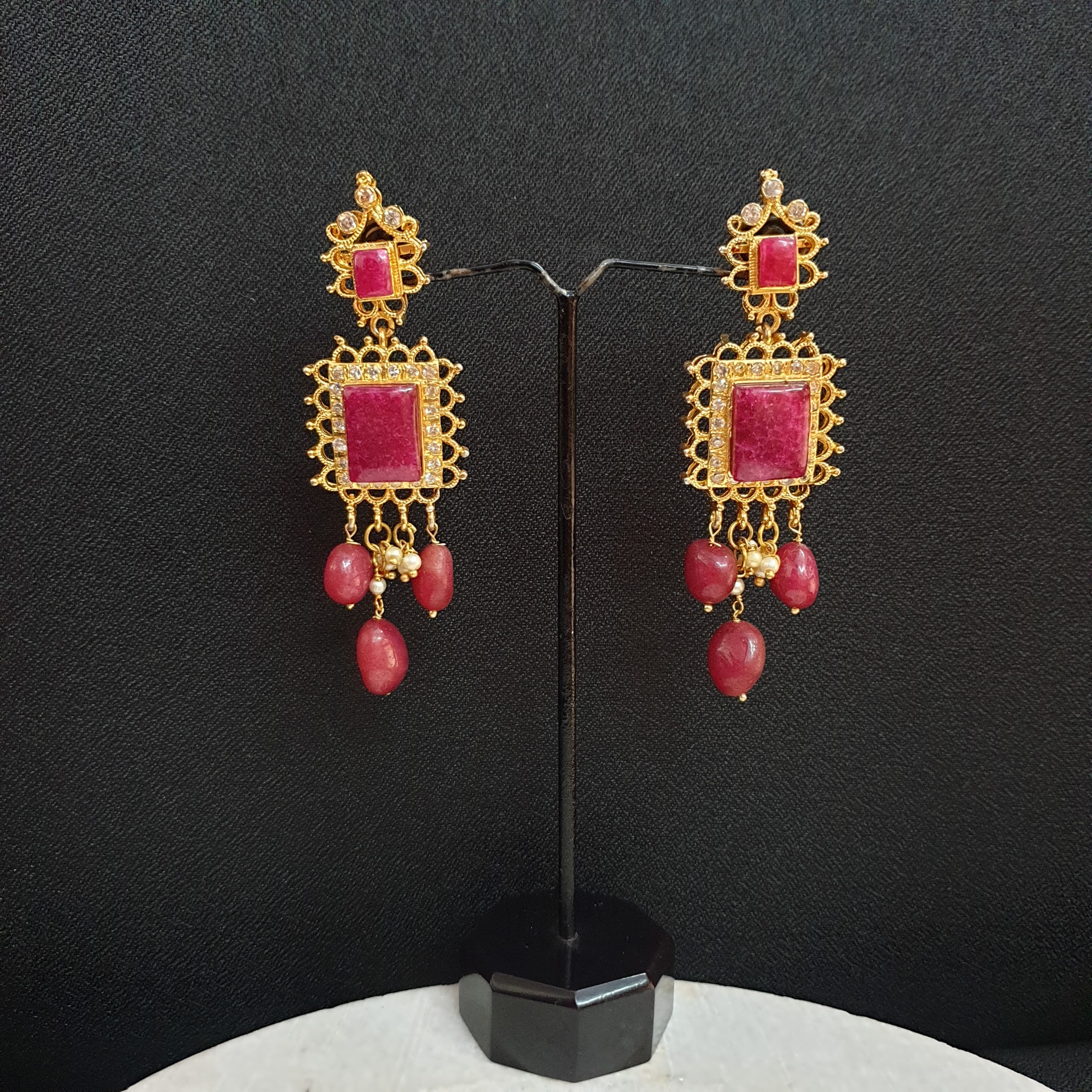 Red AD Stone Earrings