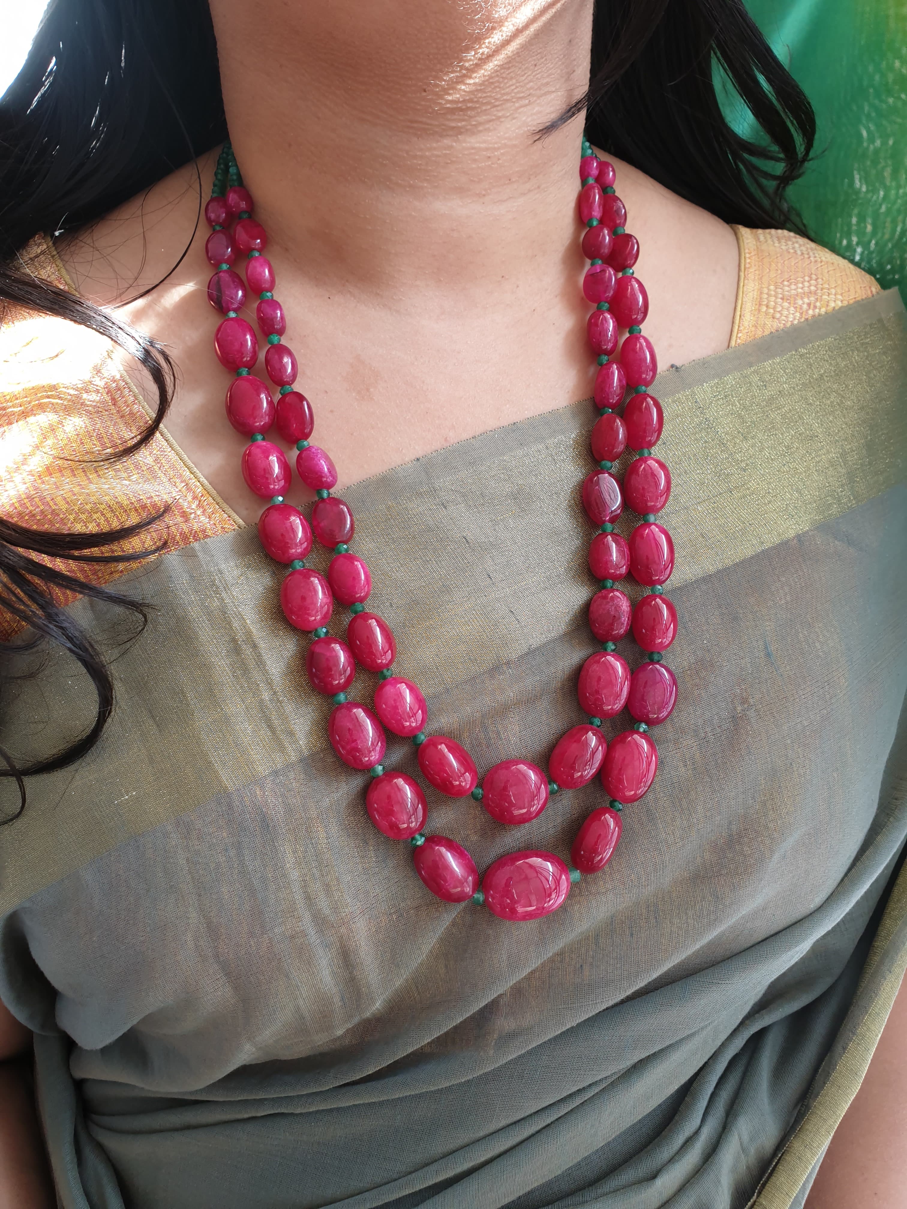 Ruby Color Bead Two Layered Necklace