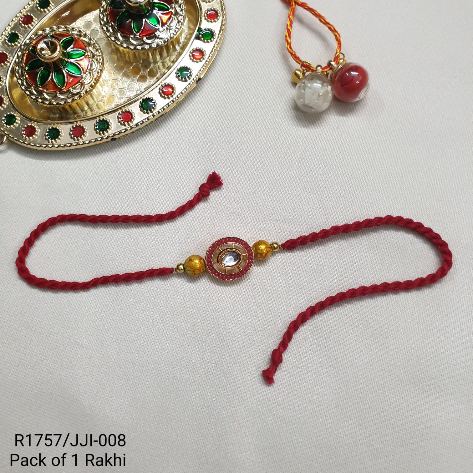 Kundan Red Bead Rakhi For Brother (Pack Of One)