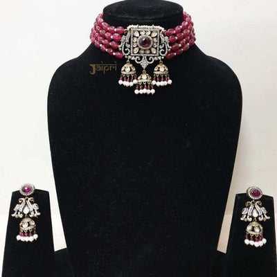 Ruby Stone Adorable Necklace With Jhumki Earrings