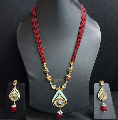 Ruby Beads Stone Tear-Drop Fusion Pendant With Earrings