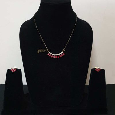 Ruby With AD Stone Tear-Drop Mangalsutra With Earrings