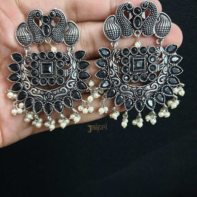 Peacock Design Black Stone Chandbali Earrings
