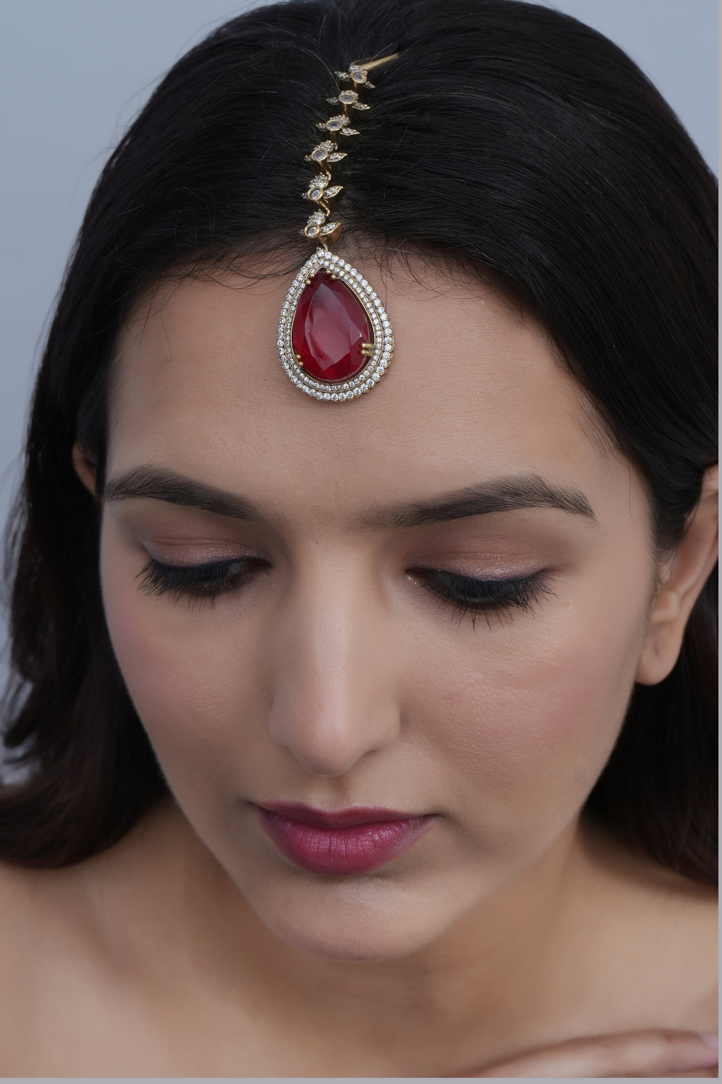 Ruby Red Stone Designer Maang Tikka