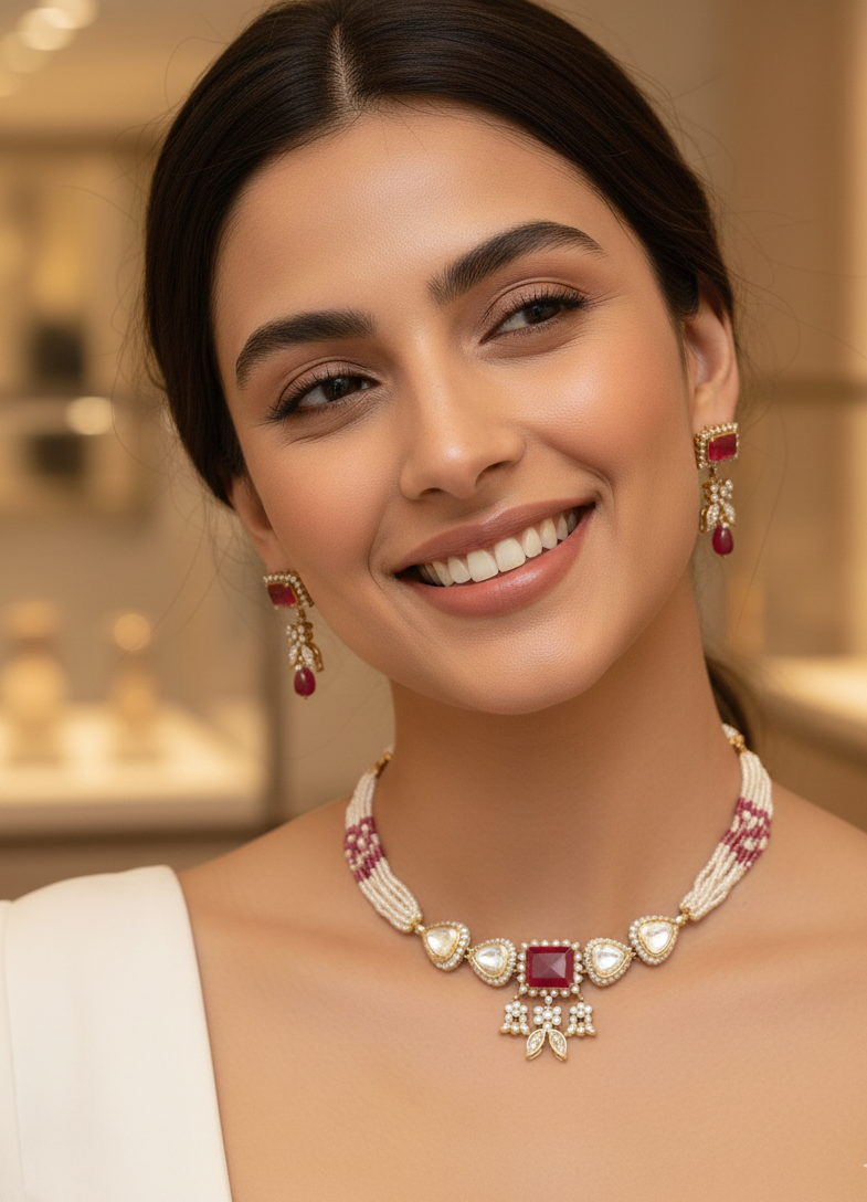 Ruby Stone Polki Choker Necklace