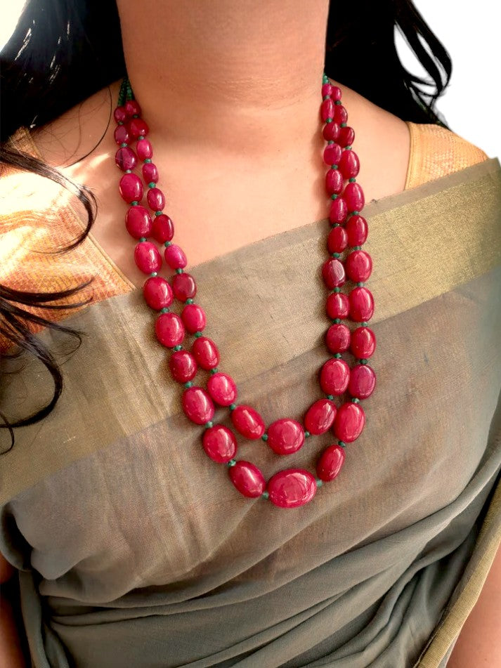 Ruby Color Bead Two Layered Necklace