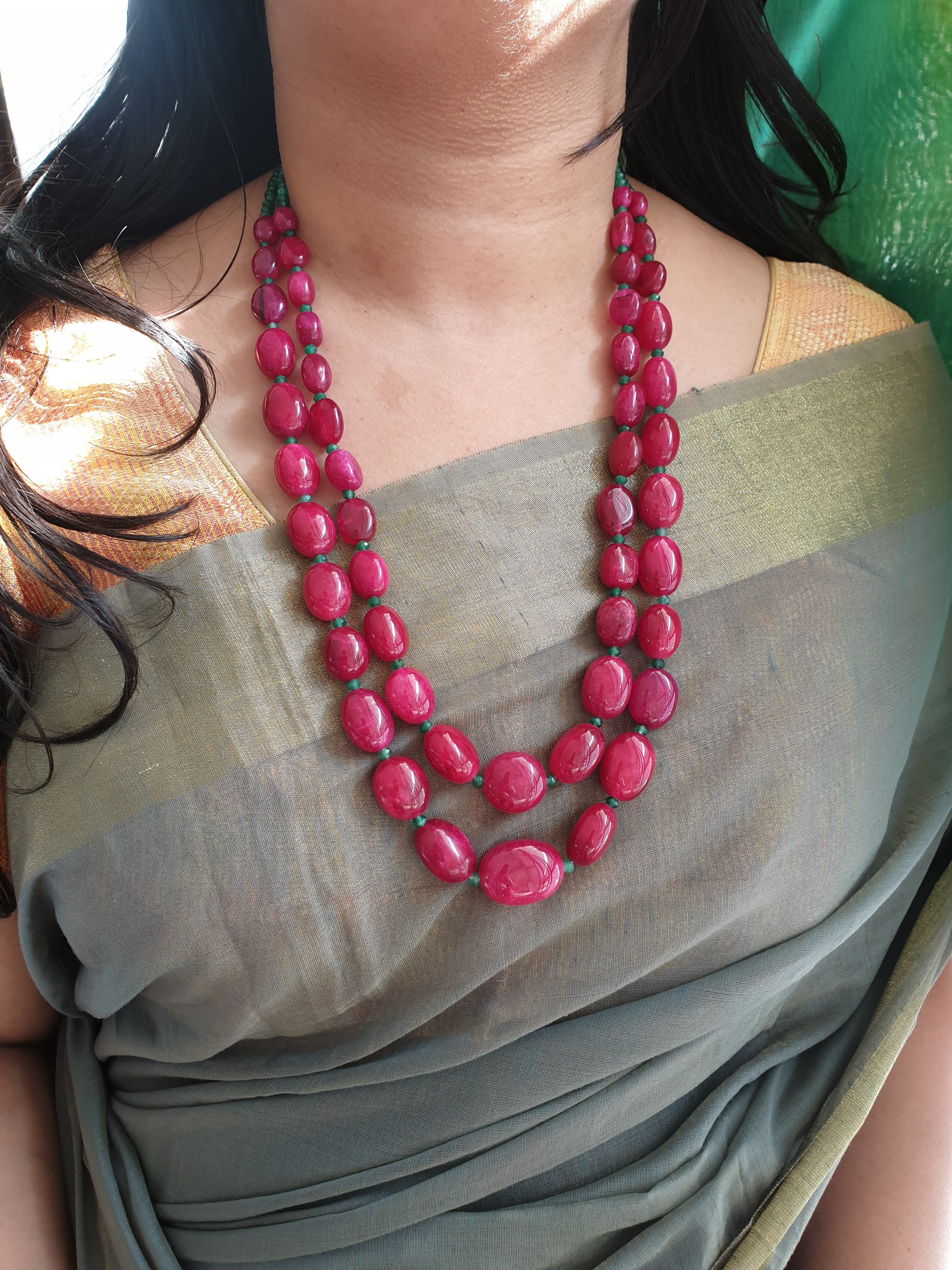 Ruby Color Bead Two Layered Necklace