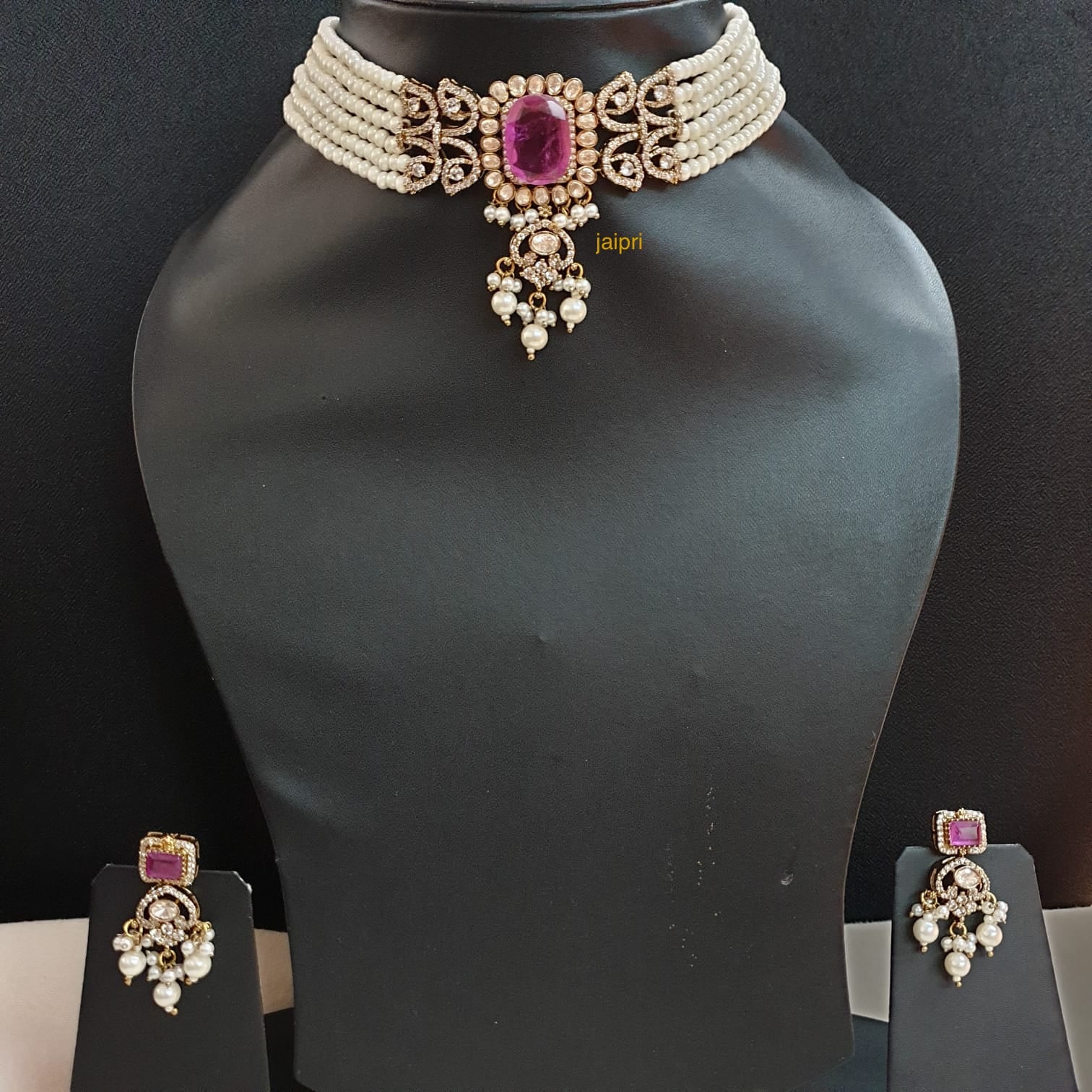 Purple Doublet Stone Pearl Choker Necklace