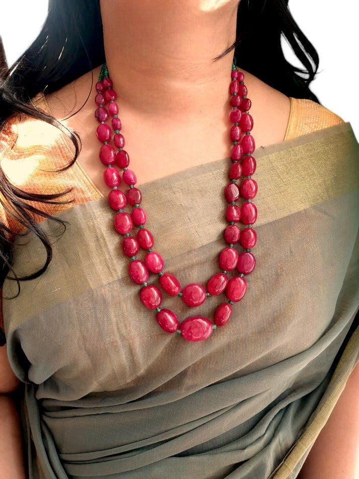 Ruby Color Bead Two Layered Necklace