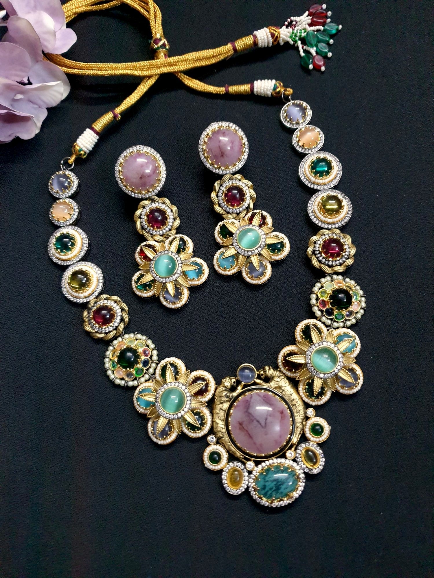 Gold Tone Designer Sabyasachi Inspired Necklace Set
