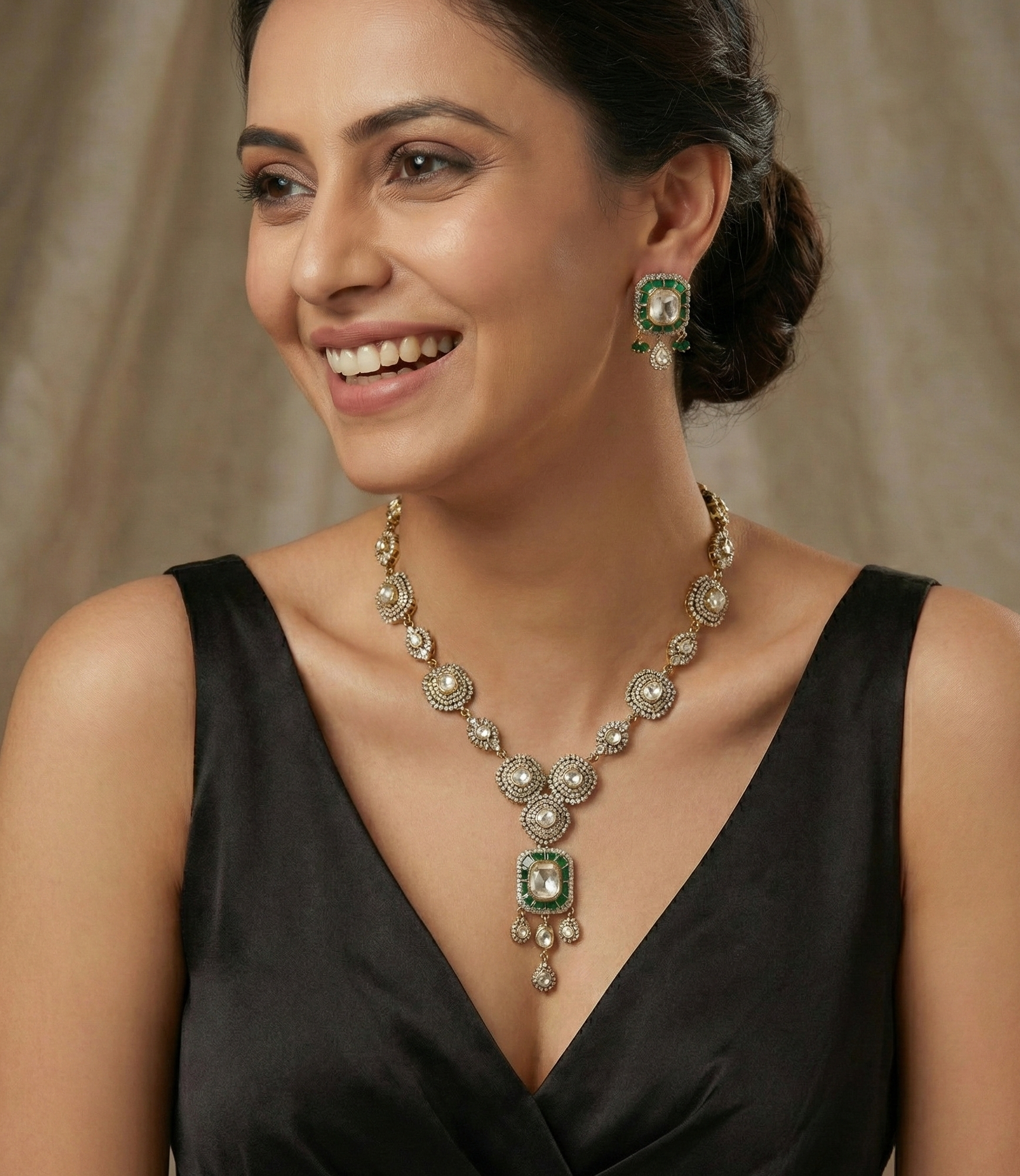 Kundan Polki Jadau Emerald Green Stone Necklace