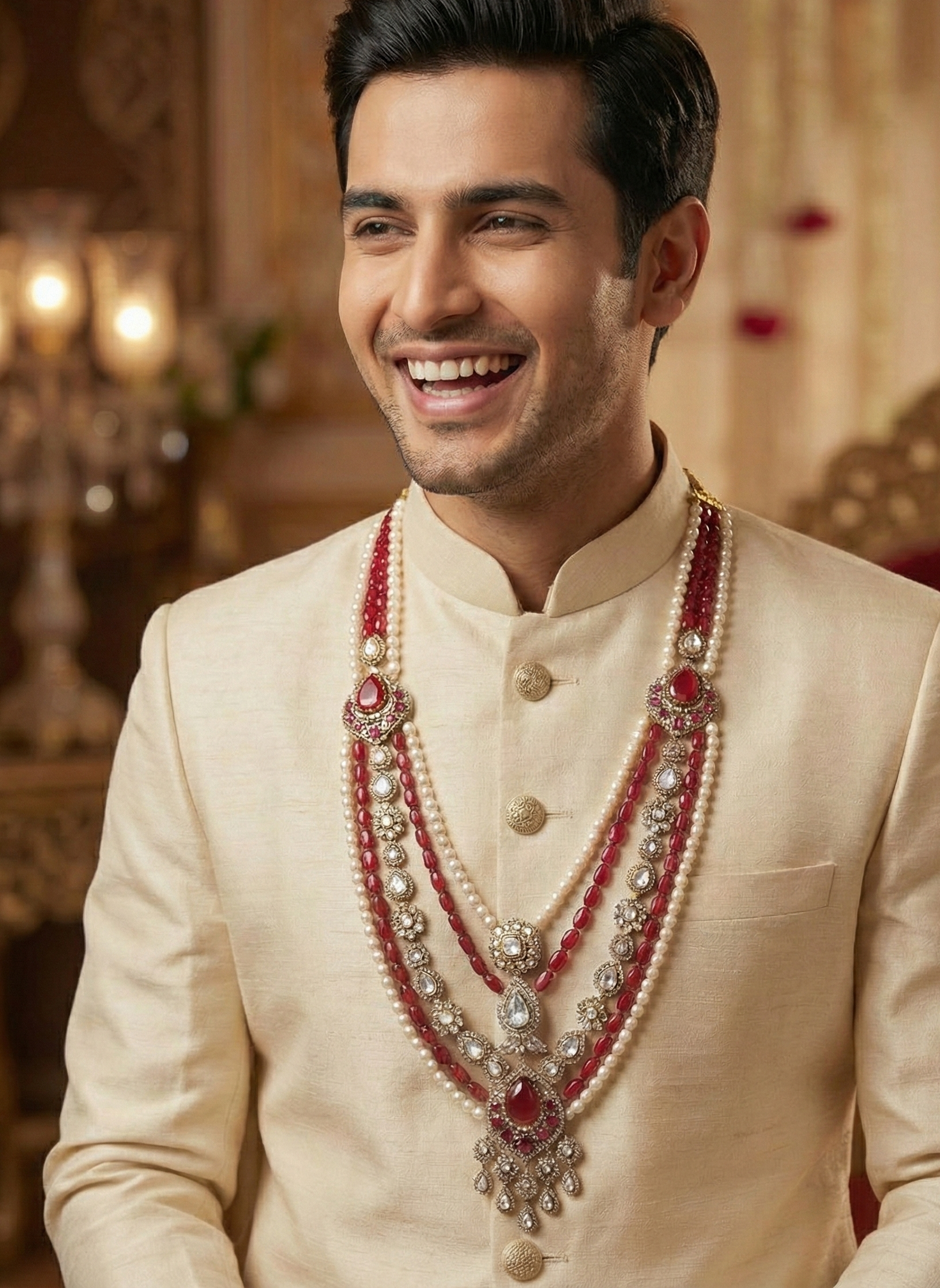 Ruby Red Color Premium Kundan Stone Groom Necklace