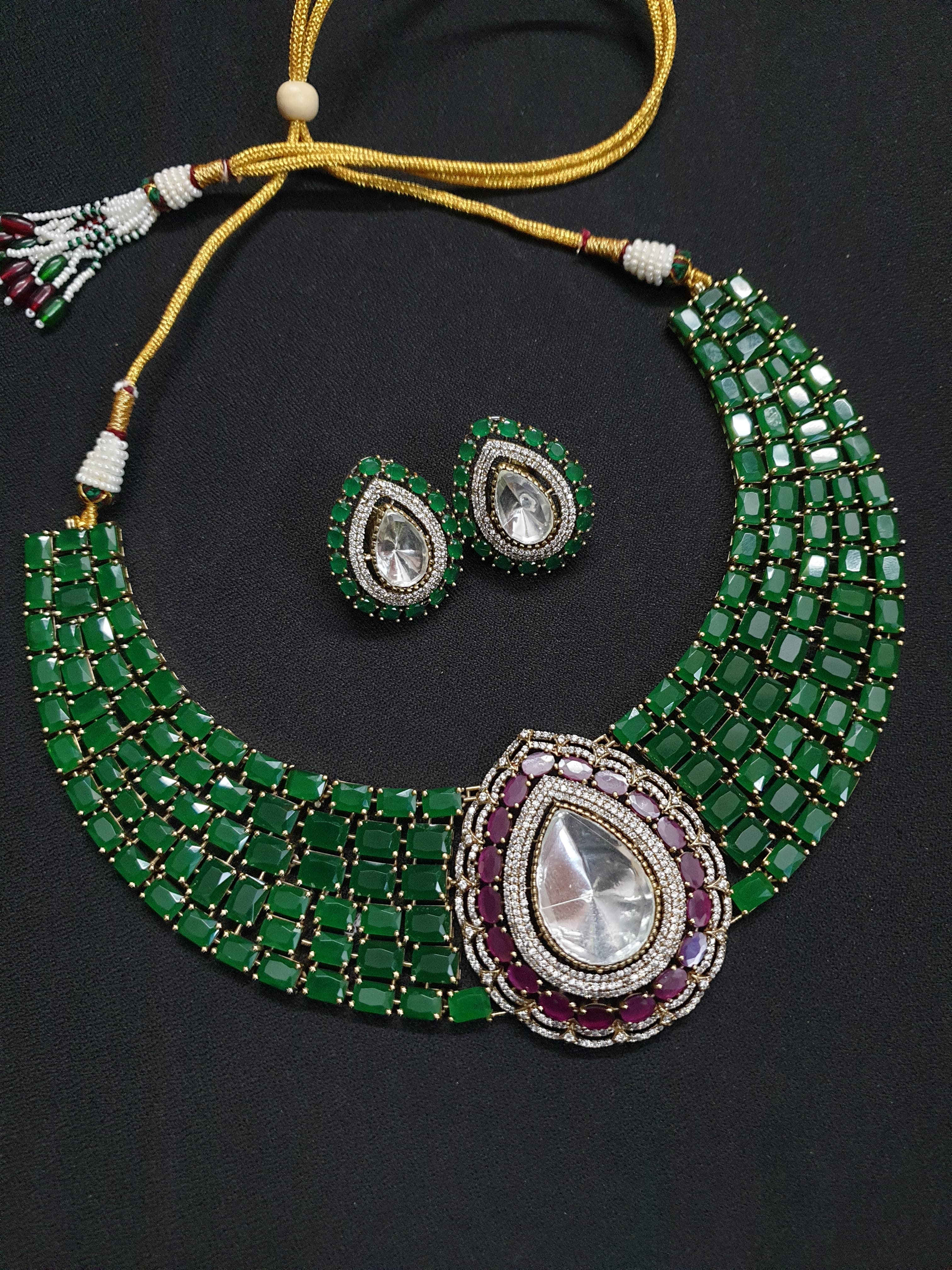 Emerald Green Stone Designer Bollywood Inspired Necklace