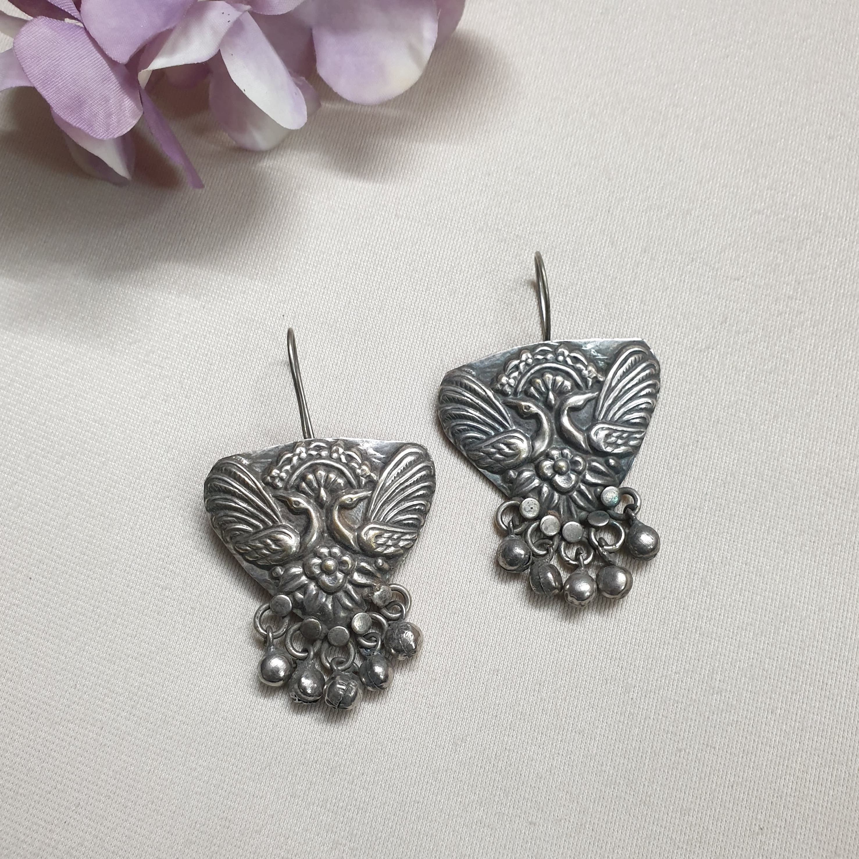 Oxidised Peacock Design Silver LookaLike Earrings