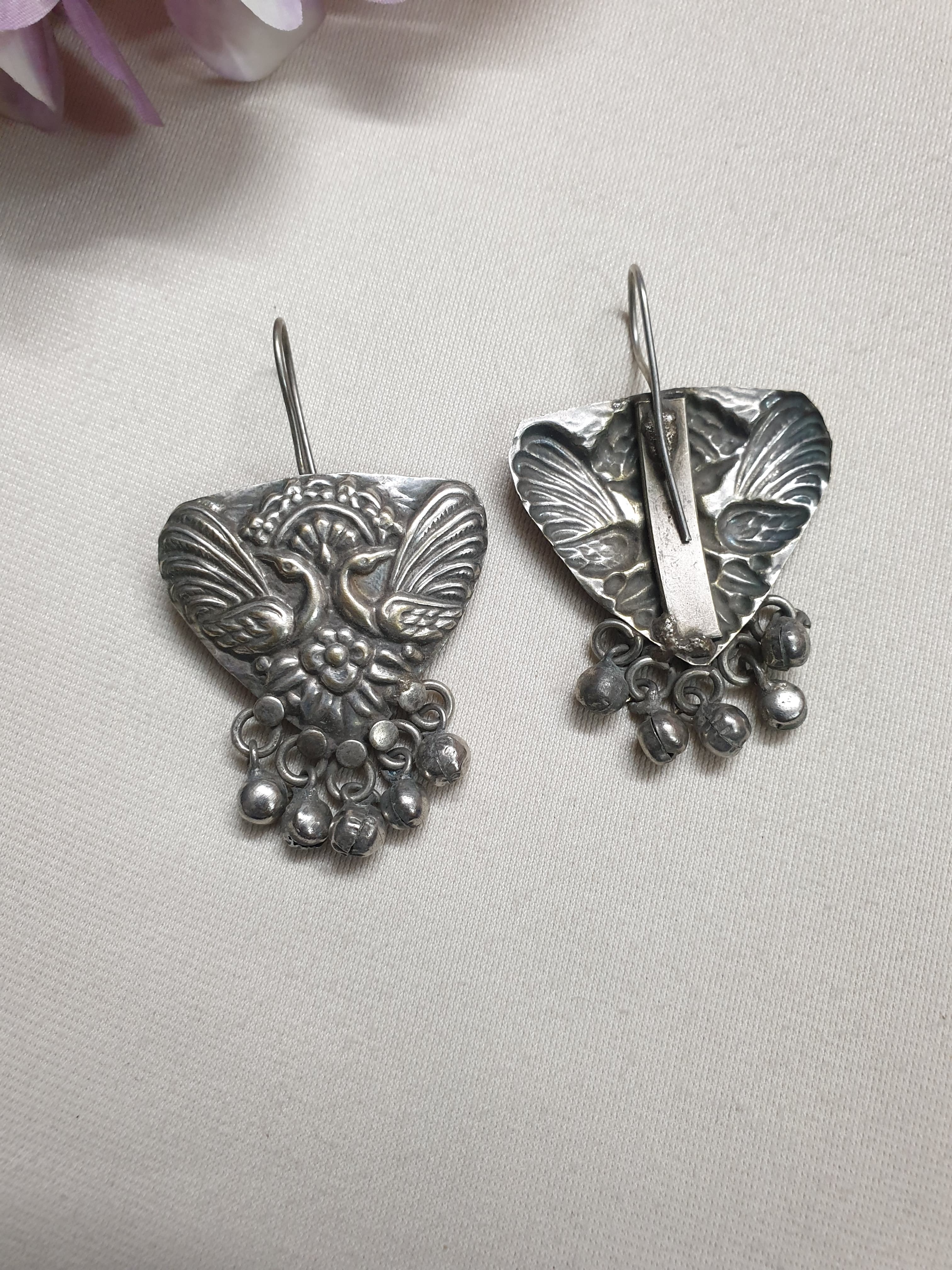 Oxidised Peacock Design Silver LookaLike Earrings