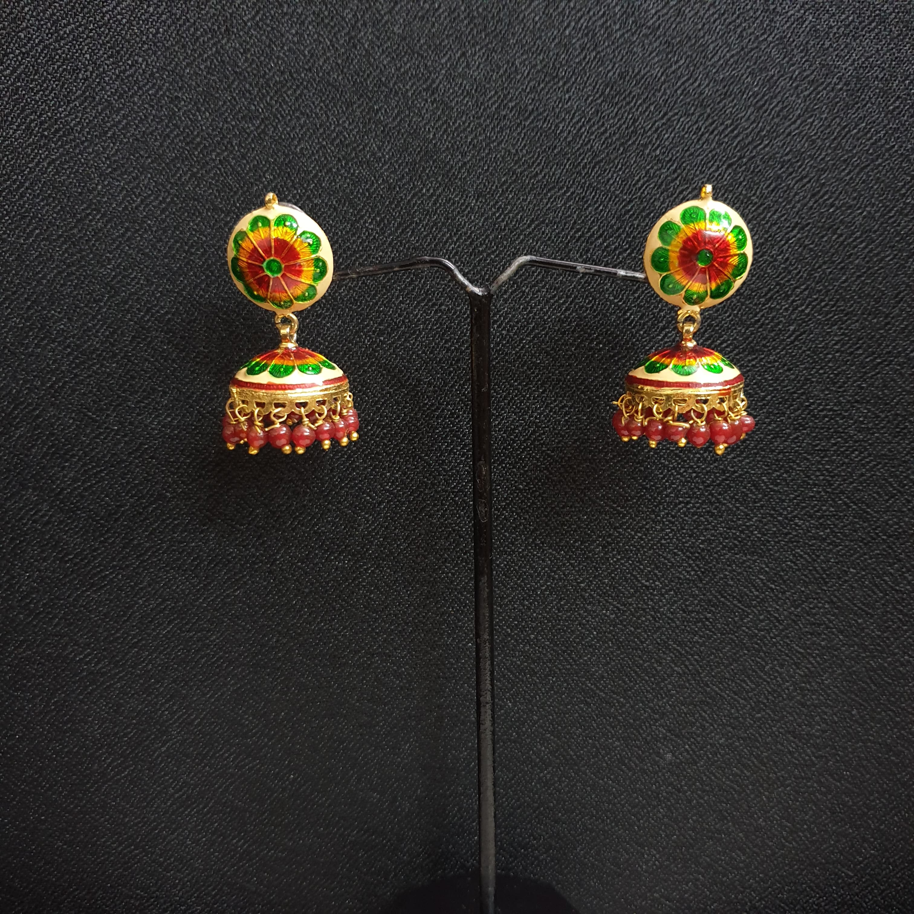 Gold Tone Meenakari Small Jhumki Earrings