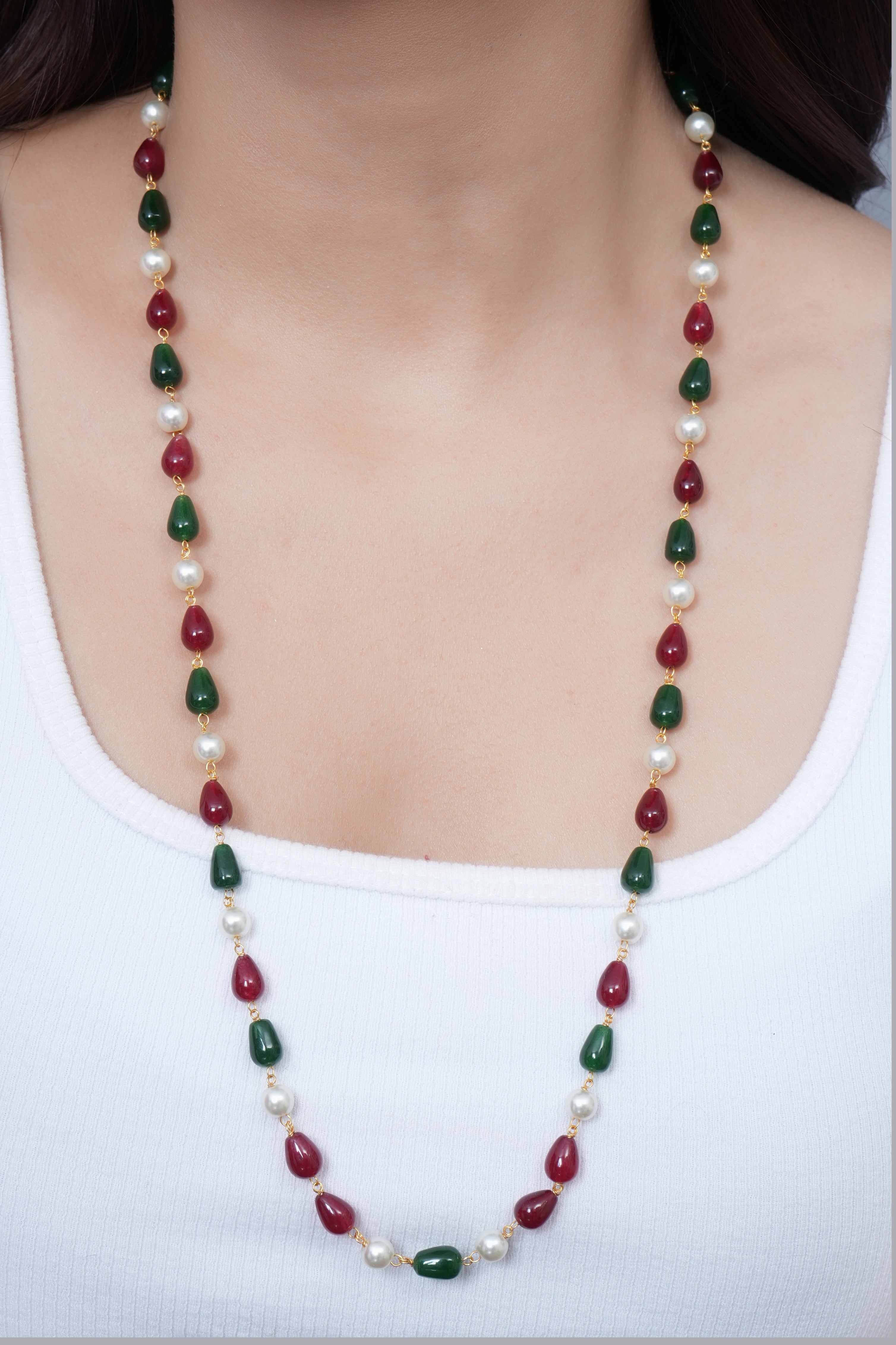 Multi Drop Stone Beaded Pear Necklace