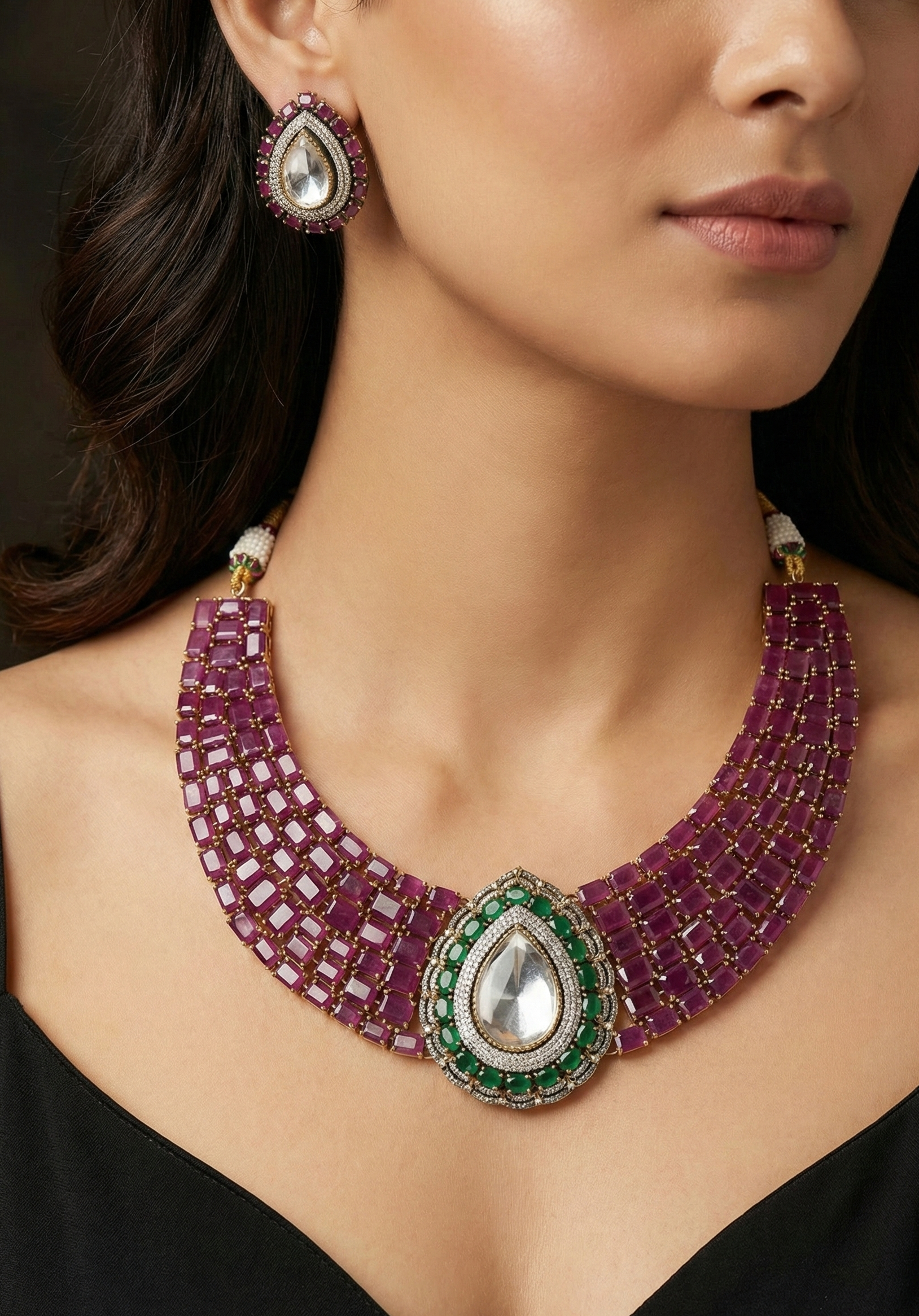 Ruby Red Stone Designer Bollywood Inspired Necklace Set