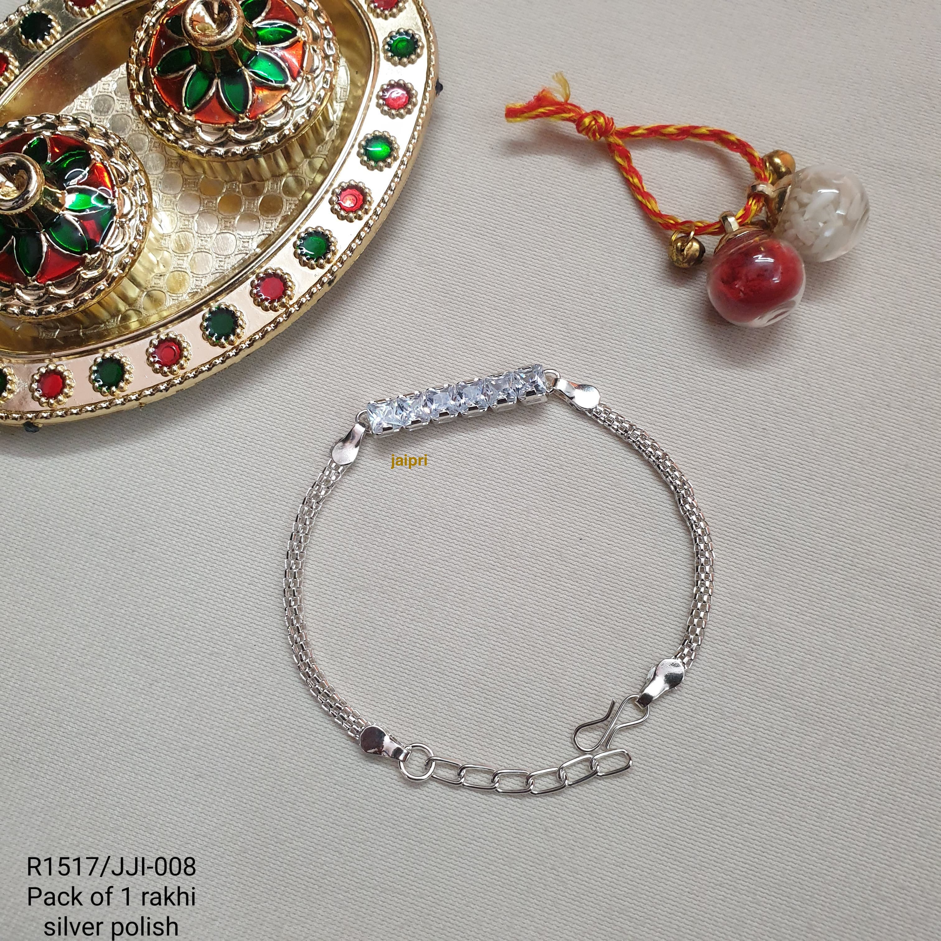 White Stone Silver Plated Rakhi (Pack of One)