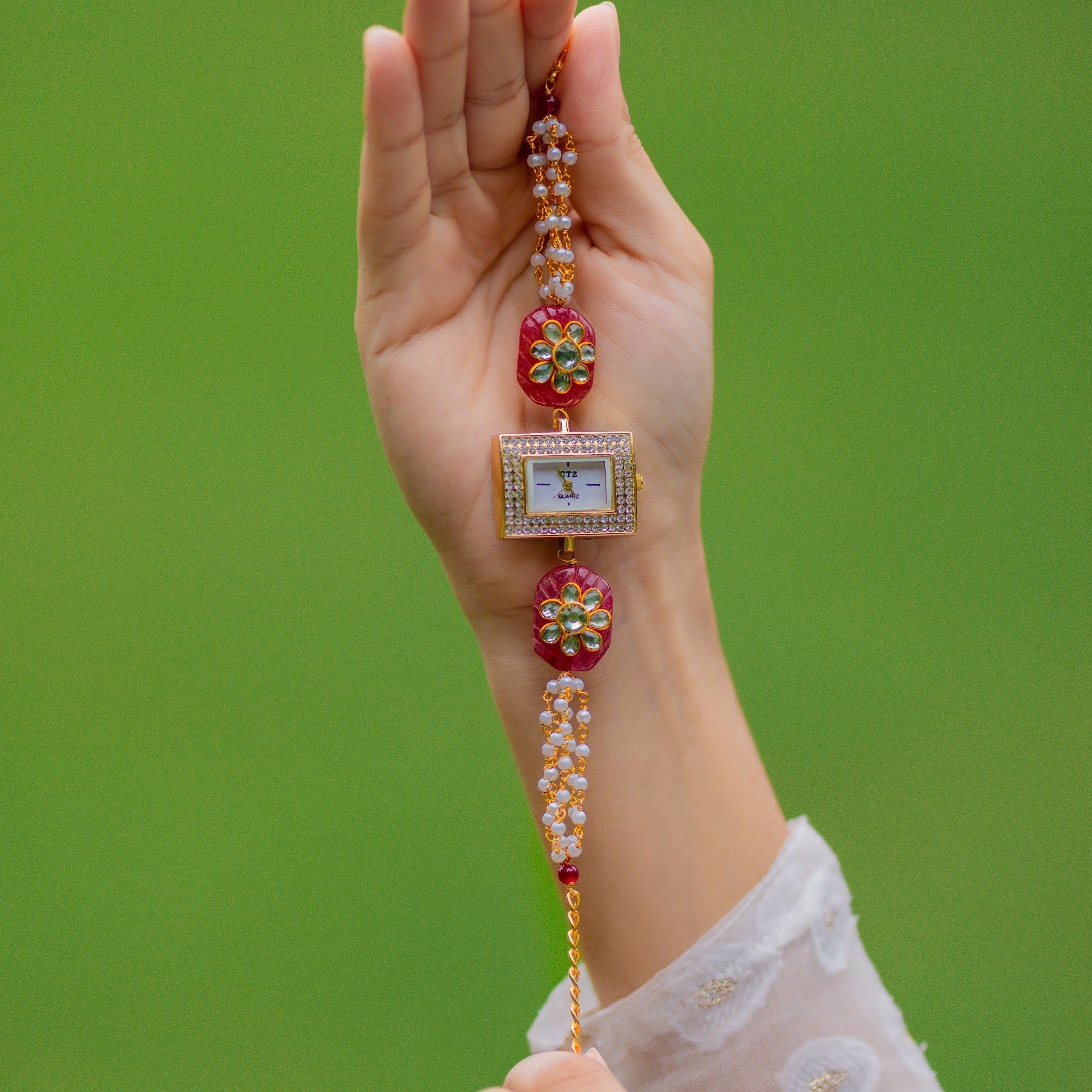 Cara Fuchsia Pearl Beaded Premium Wrist Watch