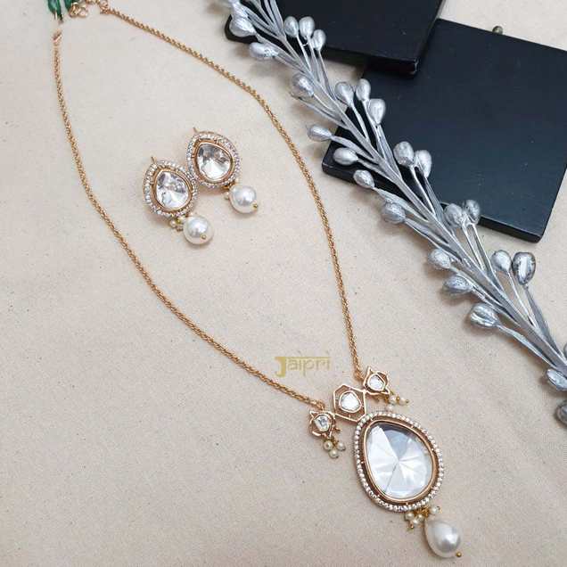 Tear-Drop Design & Pearl Stone Necklace With Earrings