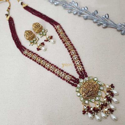 Temple Jewelry Design Ruby & Pearl Stone Necklace With Earrings