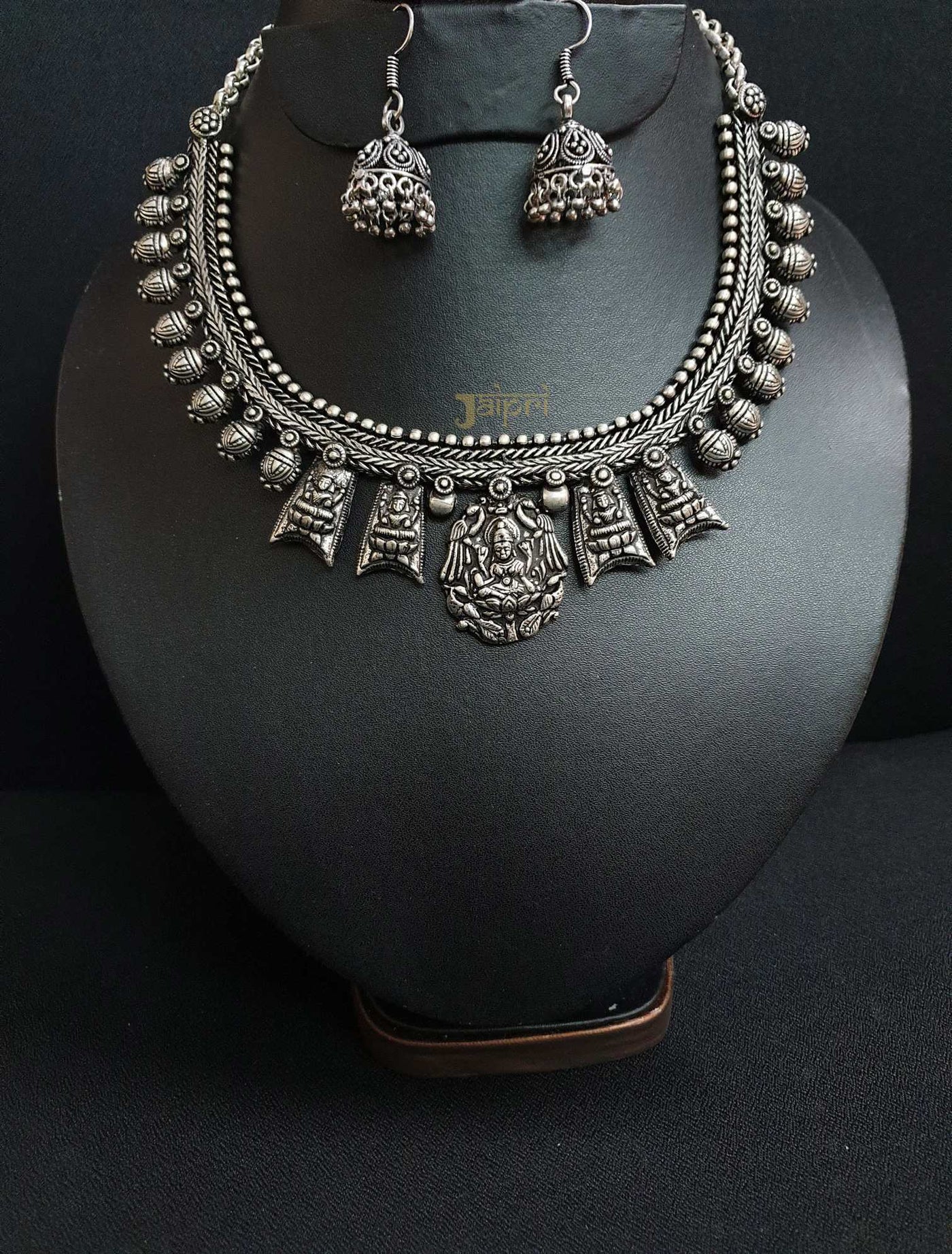 Temple Oxidized Choker Necklace With Jhumki Earrings