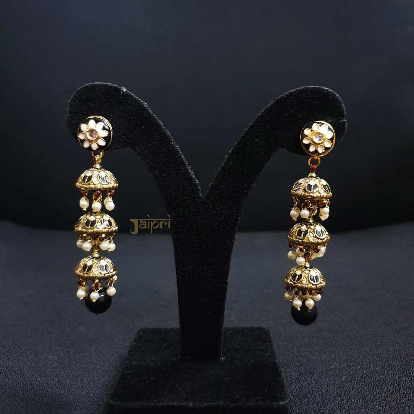 Three Layer Jhumki Meenakari Floral Earrings