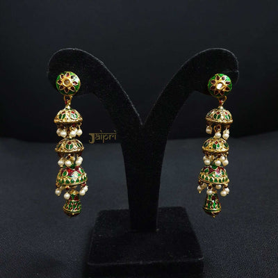 Floral Design & Kundan-Meenakari Jhumki Earrings