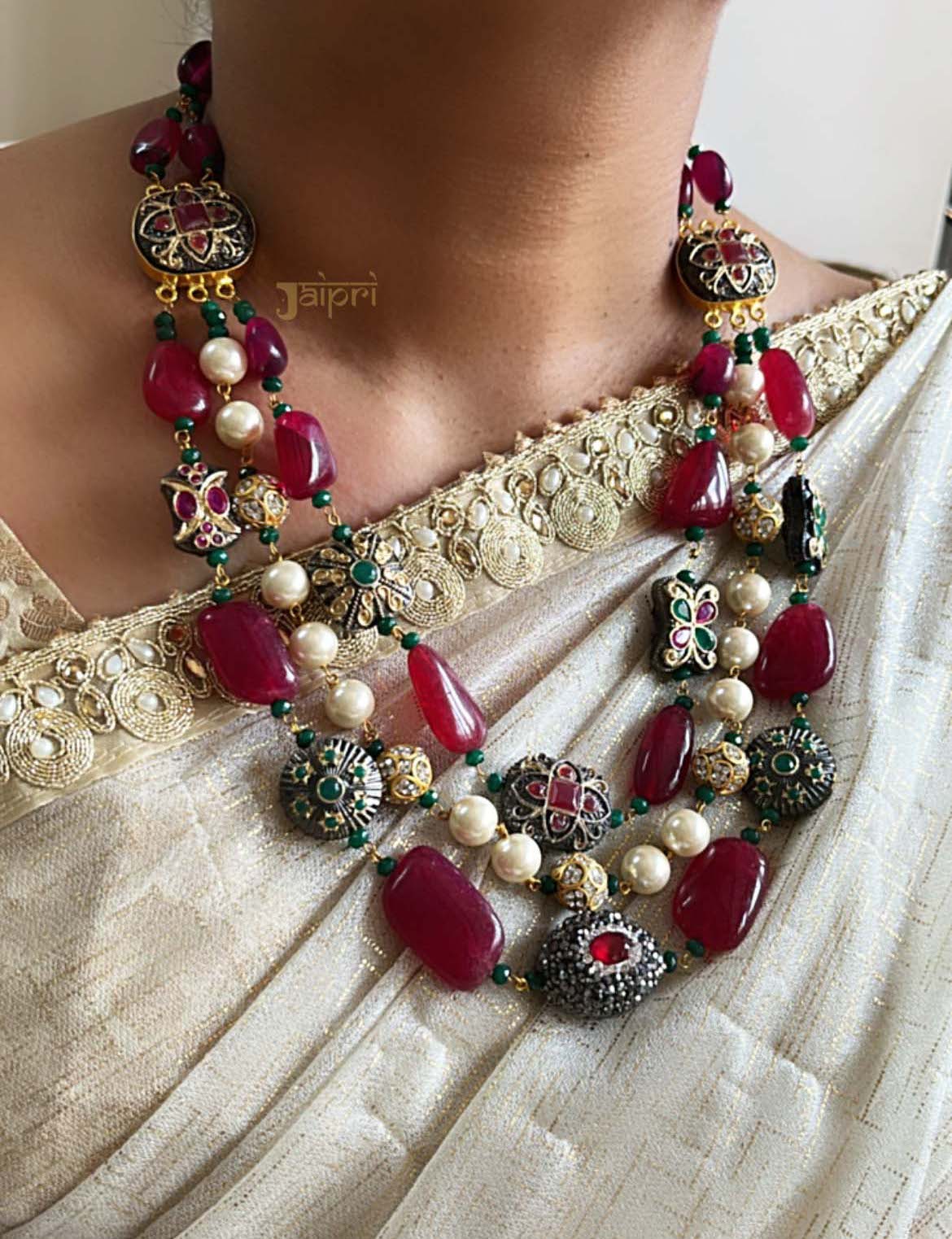 Antique Beads Stone Necklace With Earrings