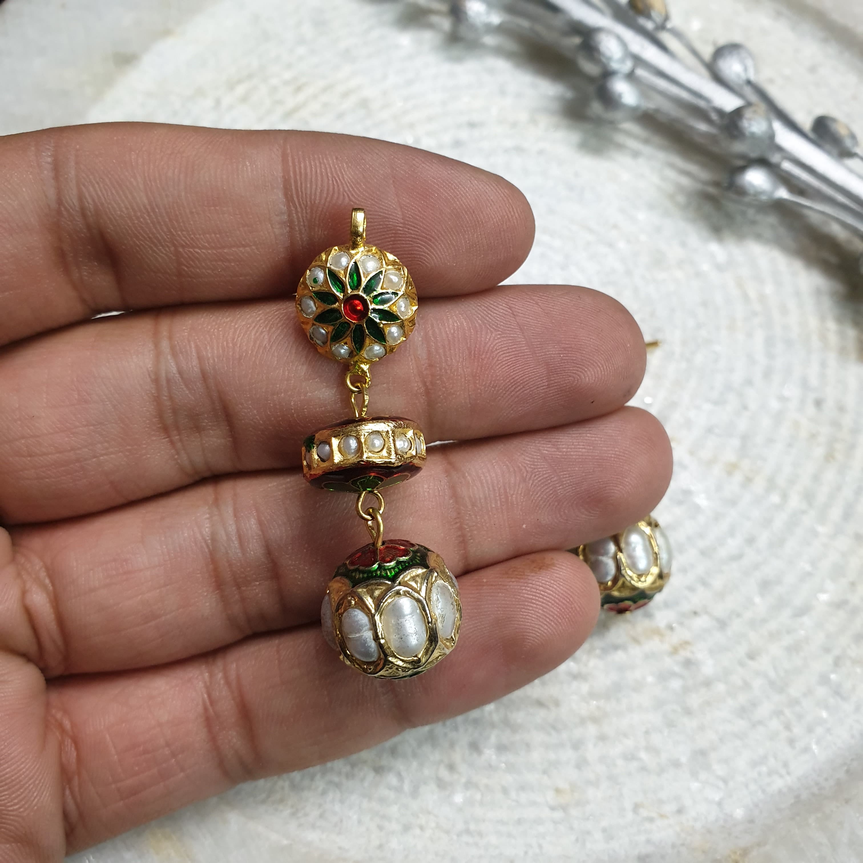 Real Pearl Jadau Beaded Earrings
