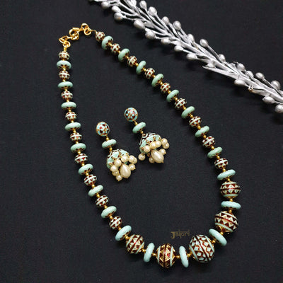 Turquoise Meenakari Beads Necklace With Earrings