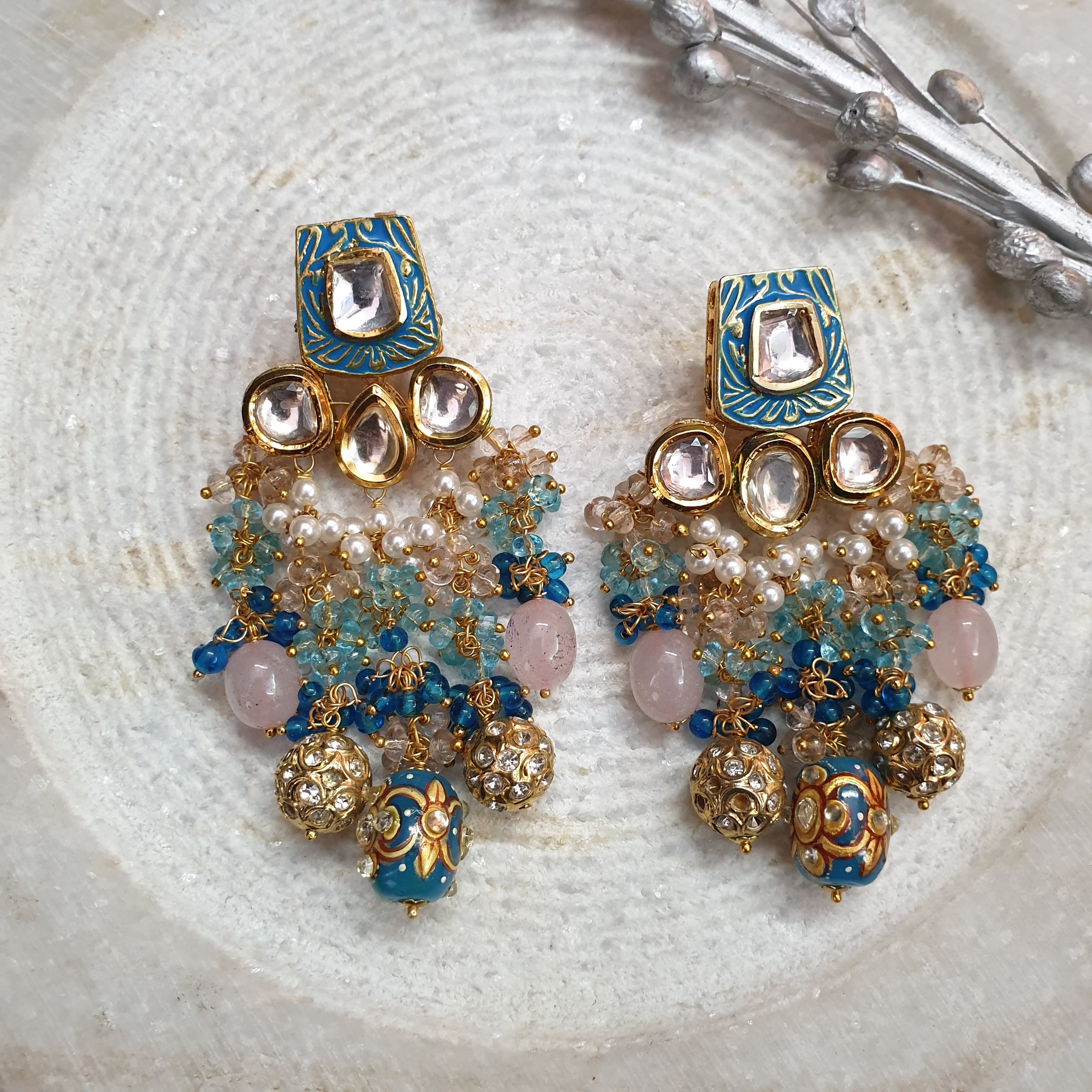 Blue Designer Kundan & Meenakari Earrings