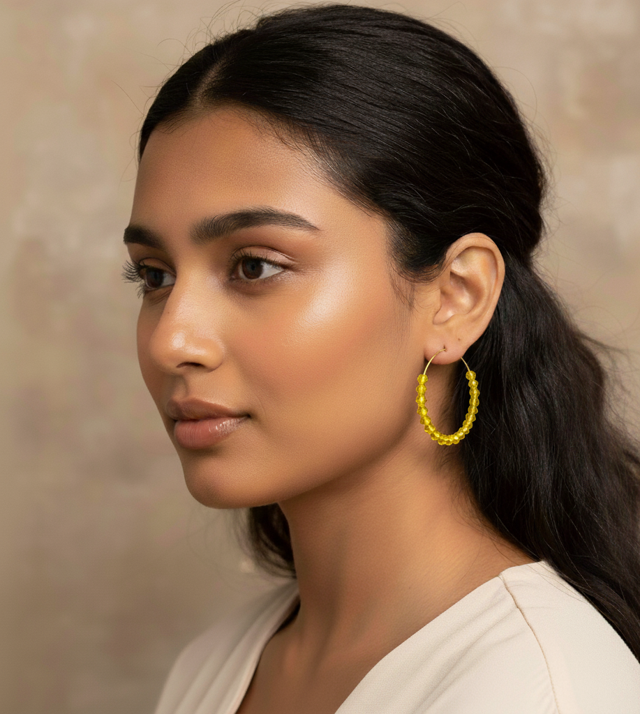 Yellow Beaded Hoop Earrings