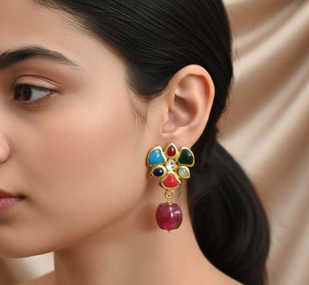 22k Gold Plated Multicolor Stone Earrings
