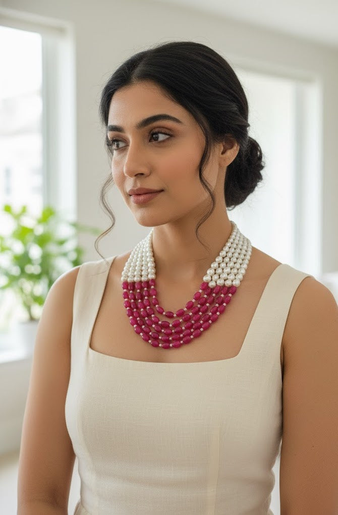 Ruby Stone Pearl Necklace