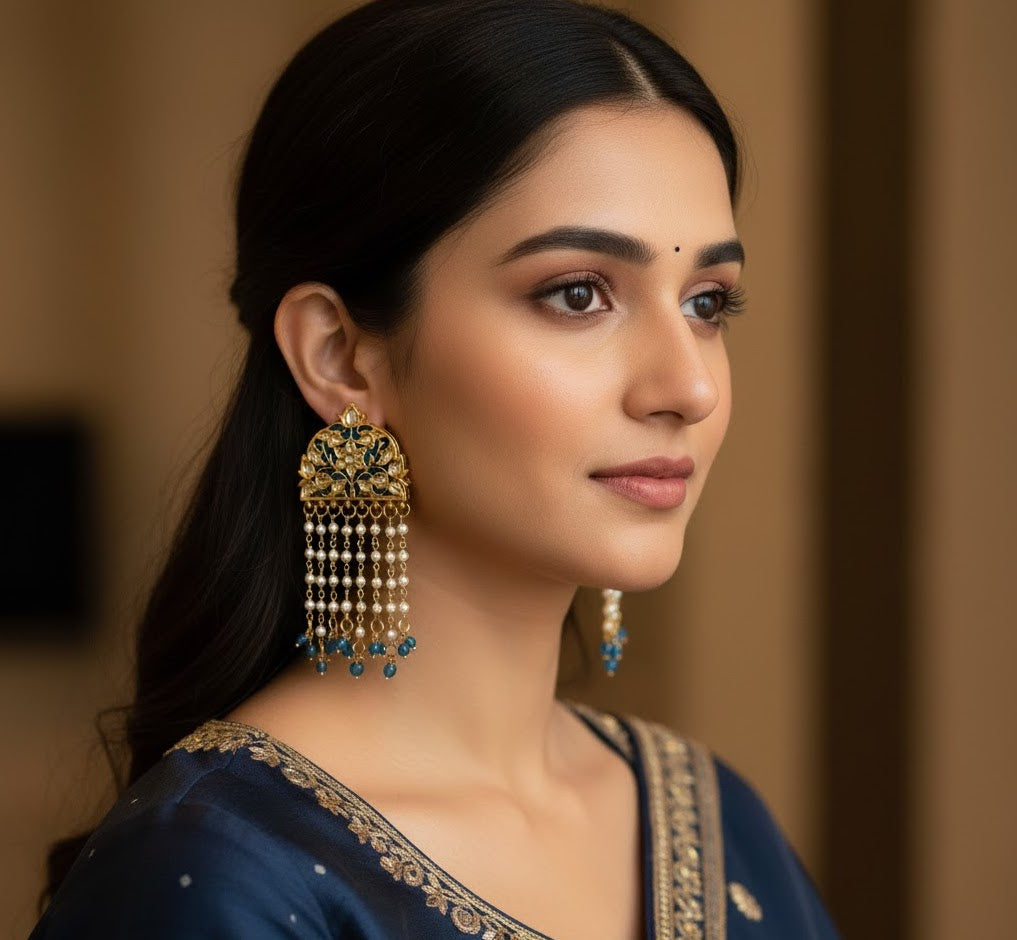 Blue Meenakari Pearl Earrings