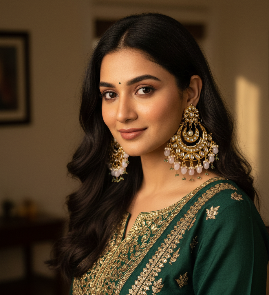 Baby Pink Kundan Chandbali Earrings