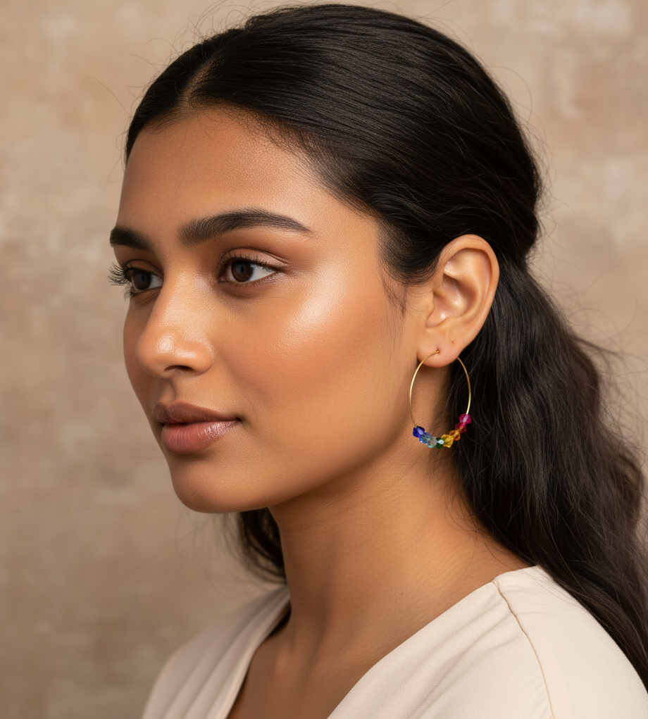 Rainbow Beaded Hoop Earrings