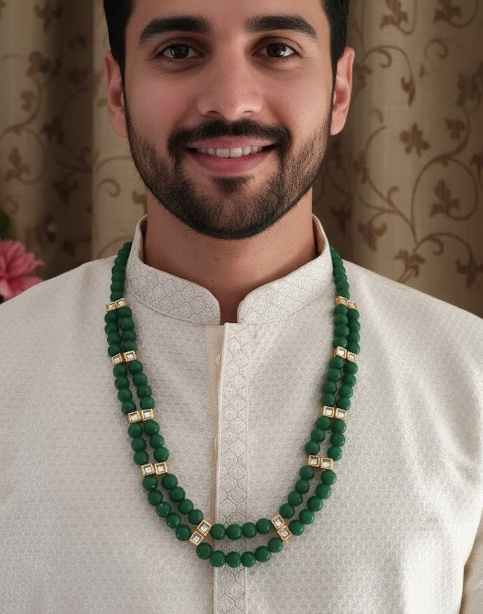 Emerald Green Stone With Kundan Wedding Groom Necklace