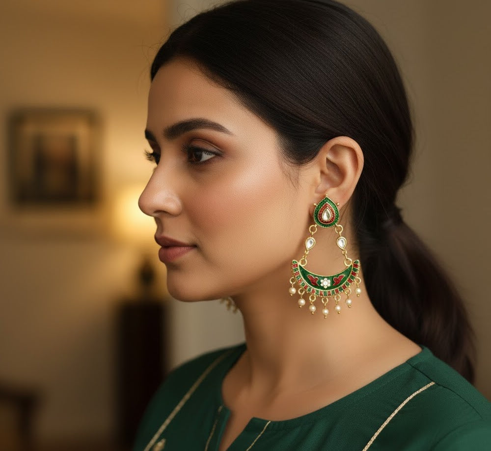 Dark Green Meenakari Earrings