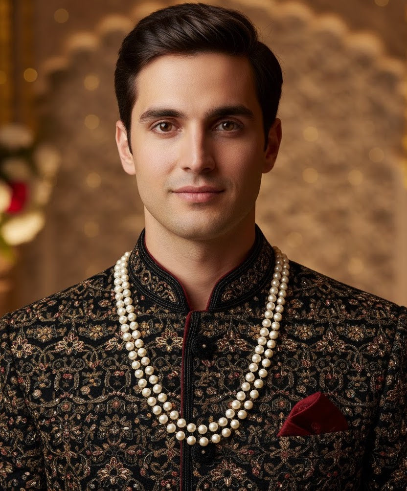 Two Layered Pearl Beaded Indian Groom Necklace