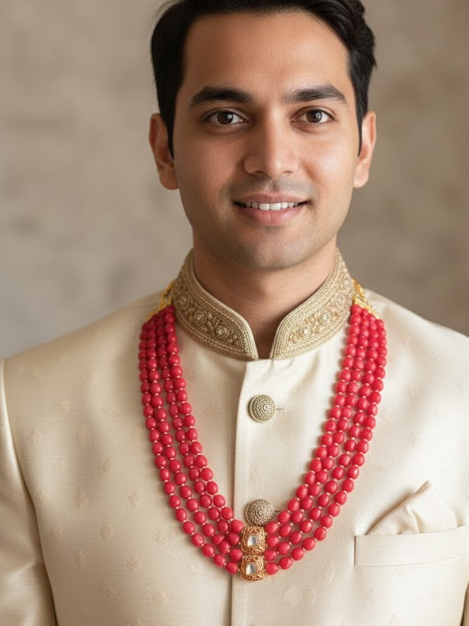 Kundan Meenakari Groom Wedding Necklace for Sherwani