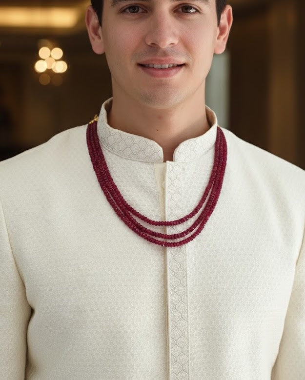 Ruby Red Stone Groom Necklace Set